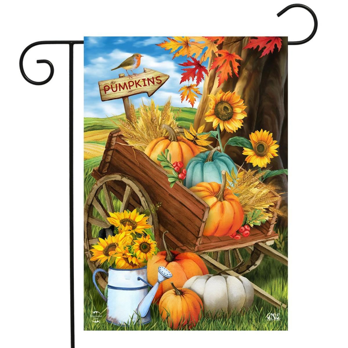 Pumpkin Cart Autumn Garden Flag | Themes Fall Seasons