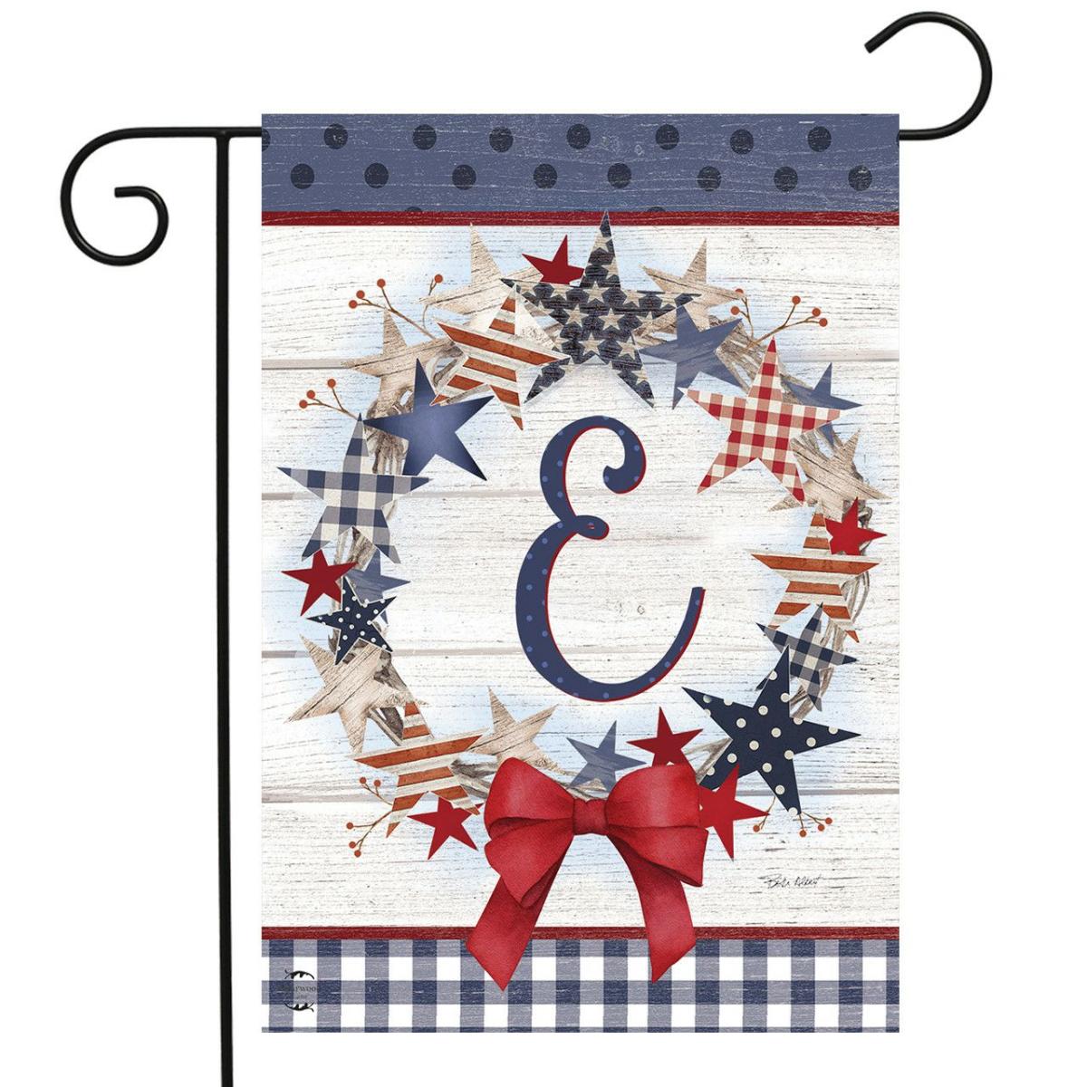 American Wreath Monogram E Garden Flag | Seasons Everyday Seasons