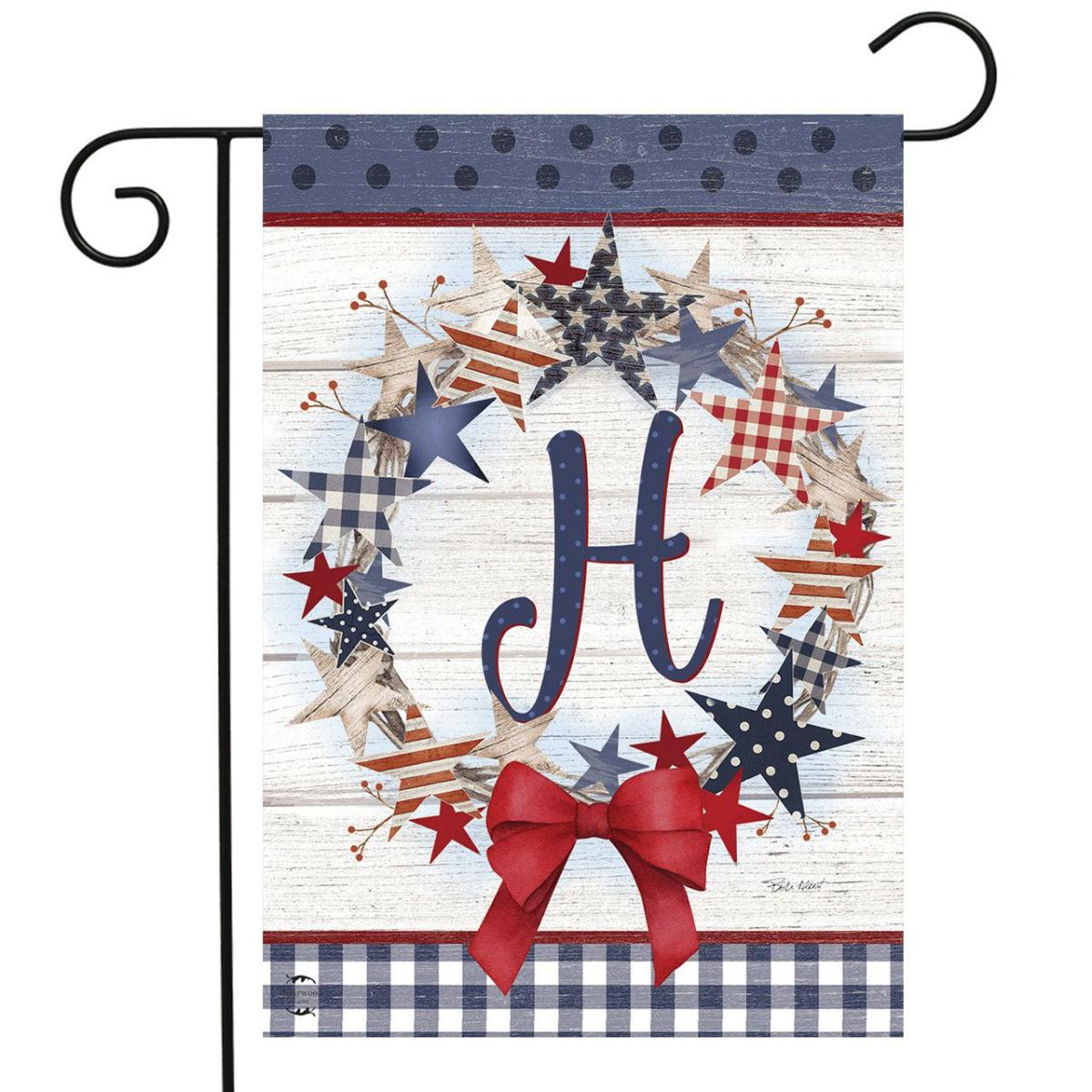 American Wreath Monogram H Garden Flag | Seasons Everyday Seasons