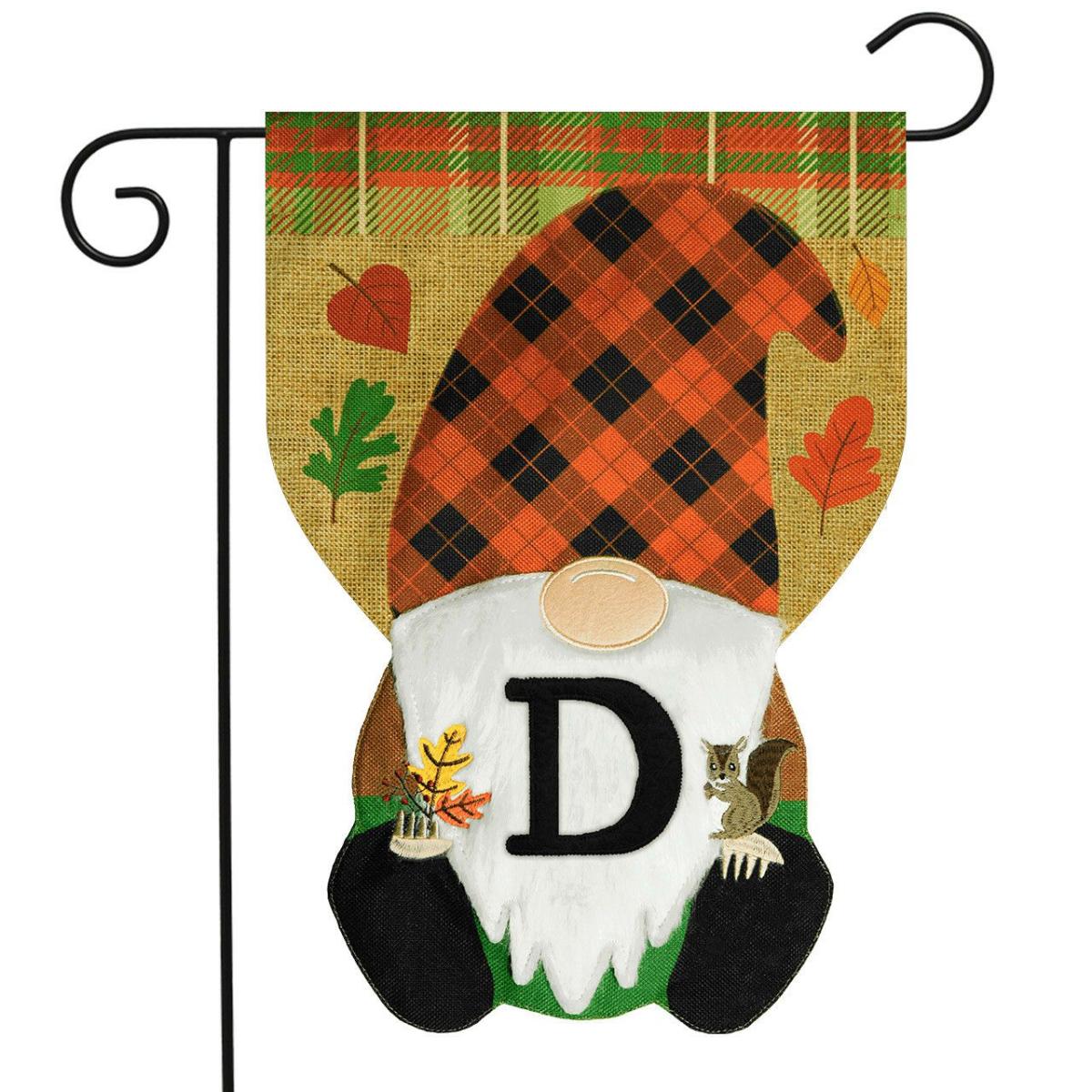 Fall Gnome Burlap Monogram Letter D Garden Flag | Seasons Fall Seasons